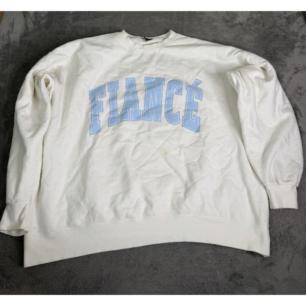 The Bar Fiance Sweatshirt Women's  Size XL White Varsity College Crewneck